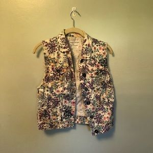 Flower Printed Denim Vest